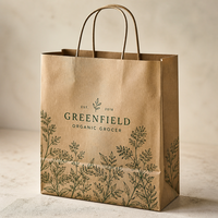 Sac en papier kraft noir de luxe personnalisé avec logo |   Sac de shopping en papier recyclable et écologique avec poignée et dorure à chaud