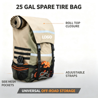 Sac de transport pour pneu de secours avec grande capacité, idéal pour le camping et le transport d'outils, doté d'un système de fermeture à enroulement.