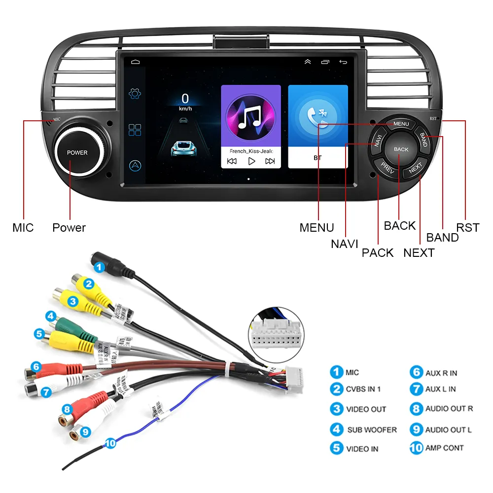 touchscreen radio für auto 7 zoll android für fiat 500 2007-2015 gps-navigation dsp carplay autoradio autoradio steuergerät