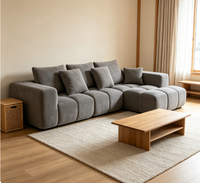 Canapé modulaire en forme de L, design Tofu gris, avec chaise longue, assise extra profonde, profil bas, tissu, pour appartement et hôtel