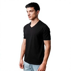 T-shirt col en V pour homme, manches courtes, style décontracté, collection printemps-été, personnalisable avec logo, marque privée, vente en gros usine – Offre Spéciale - Product Image 3