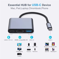 Adaptor pengisian daya Usb Hub USB C ke 4K HD, konverter Multiport Usb 3 dalam 1 stasiun Dok USB3.0