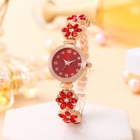 Jam Tangan Wanita Modis Jam Tangan Bunga Bulat Jam Tangan Kuarsa Tali Logam Indah Jam Gelang Kasual Sederhana Hadiah