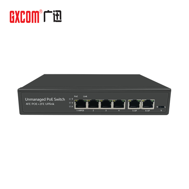 New GXCOM TS6204P-2FE-AI 4 Port 10/100Mbps IEEE802.3af/at PoE Watchdog HiPoE 60W Switch CE FCC Certified 3-Year Warranty