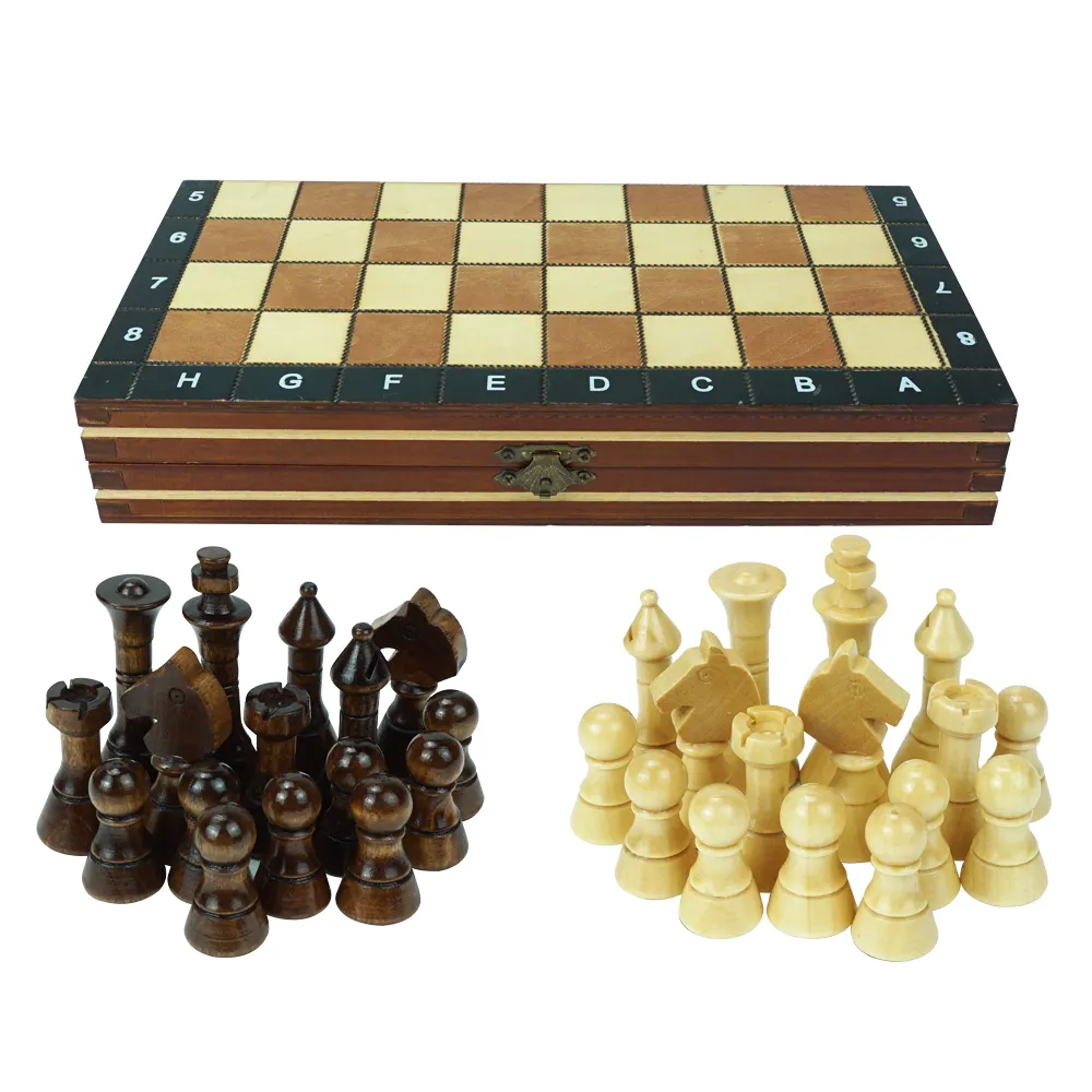 Conjunto de xadrez de madeira king altura, atacado de 5.5cm com caixa de xadrez dobrável para jogos de mesa