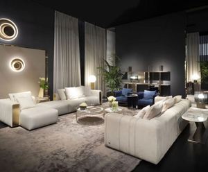 Leather Corner <strong>Sofa</strong> Luxury Italian Sectional Couch <strong>Sofa</strong> Golden <strong>Stainless</strong> <strong>Steel</strong> Armrest Couch Modern Living Room <strong>Sofas</strong> - Product Image 1