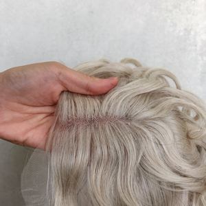 Topper per <span class=keywords><strong>Capelli</strong></span> Umani 9x9 in Pizzo Biondo Platino, 100% <span class=keywords><strong>Capelli</strong></span> Grezzi Allineati alla Cuticola, Posticci con Base in Pizzo e Clip per Donne con <span class=keywords><strong>Capelli</strong></span> Sottili - Product Image 5