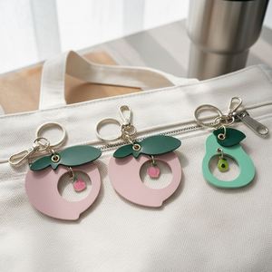 <b>Cute</b> Fruit Keychains PU Leather Peach Avocado Bag Charms Ornament Elegant Key Holder <b>Keyring</b> for Women - Product Image 4