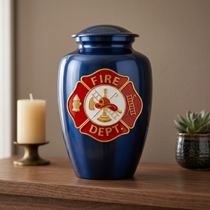 Urne funéraire en métal pour pompier, cendres humaines, 200 pouces cubes, adulte, commémorative, personnalisée, avec badge du service d'incendie, durable - Product Image 5
