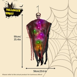 Déguisement d'Halloween Horreur Sang, Tissu Gaze Crâne Fantôme Lumineux Vert Coloré, Décoration Suspendue pour Maison Hantée - Product Image 4