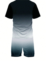 Ensemble t-shirt et short pour homme, dégradé noir et blanc, imprimé animal, col rond, polyester respirant, vêtements de sport d'été