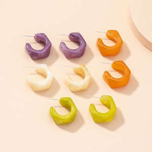 Wholesale Geometric <b>Hoop</b> <b>Earrings</b> Pendientes Vintafe Colorful Candy Acrylic S925 <b>Silver</b> Needle Resin Stud <b>Earrings</b> <b>for</b> <b>Women</b> - Product Image 3