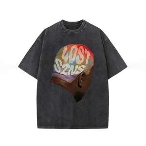 เสื้อยืดผ้าฝ้าย100% ฟอกสีอ่อนสไตล์ฮิปฮอปสตรีทสูงเสื้อเชิ้ตแขนสั้นโอเวอร์ไซส์พิมพ์ลายสีทึบตรง - Product Image 1