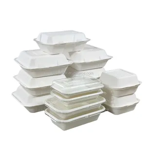 Biyobozunur şeker kamışı Bagasse tek kullanımlık yemek kabı Fast Food ambalaj için kapaklı Compostable paket konteyner