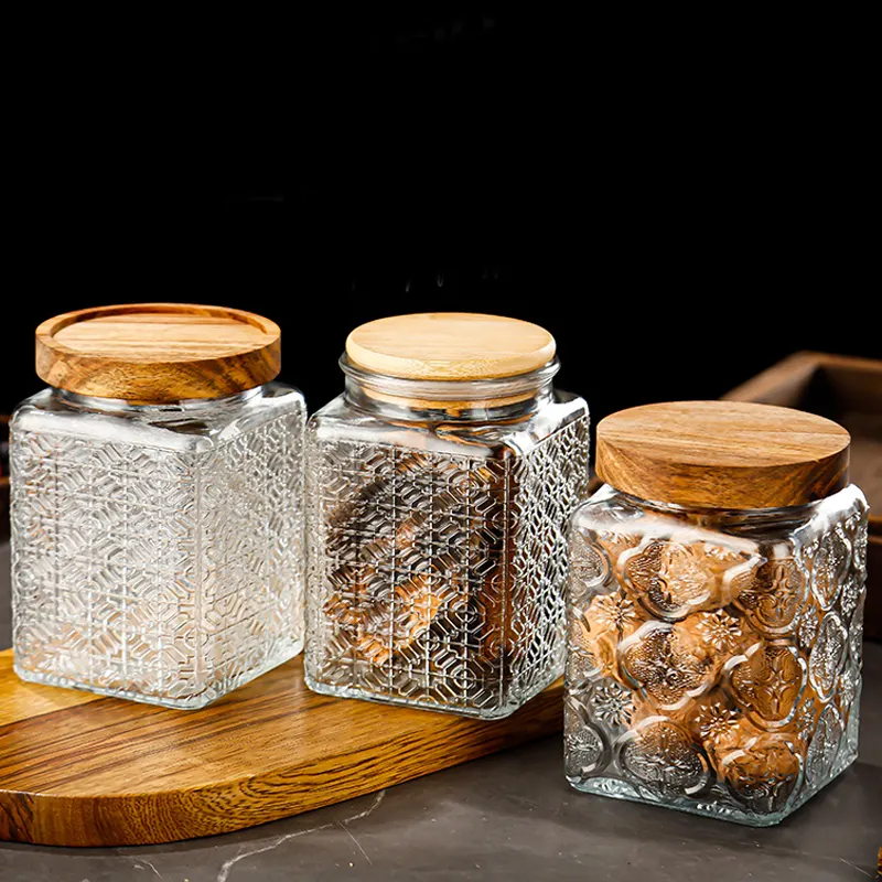 Hot bán hàng thực phẩm container chì miễn phí Glass lưu trữ Jar với kín Nature tre nắp đồ dùng nhà bếp cho phòng đựng thức ăn Cà Phê Trà đường