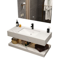 Vente en gros directe usine : Meuble-lavabo mural en dalle de roche flottante avec miroir latéral à LED et étagère inférieure, taille personnalisée