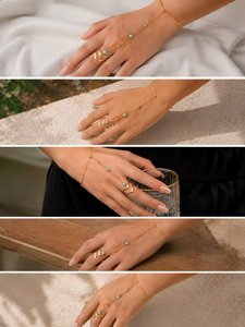 <b>Gold</b> Plated Turquoise Hand Harness Ring <b>Bracelet</b> for Women Adjustable Finger <b>Bracelet</b> Chain Hand Jewelry Elegant Party Wear - Product Image 2