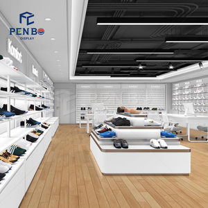 Meuble de présentation minimaliste blanc pour magasin de chaussures, étagère murale perforée, étagère lumineuse pour chaussures, pour salle d'exposition de vente au détail de chaussures - Product Image 3