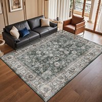Tapis moderne à motifs floraux lavable en machine, grand tapis d'intérieur, tapis de salon en polyester lavable en machine