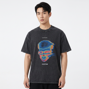 เสื้อยืดกราฟิกโอเวอร์ไซส์สไตล์วินเทจสำหรับผู้ชาย – ลายพิมพ์หัวกะโหลกสีสันสดใส เสื้อยืดสตรีทแวร์แขนสั้น - Product Image 2