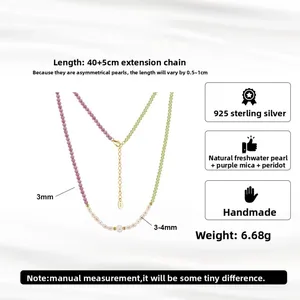 Nouveautés Bijoux fins Collier ras de cou en or 14 carats <span class=keywords><strong>avec</strong></span> pierres naturelles Mica violet et péridot pour femmes Cadeaux - Product Image 2