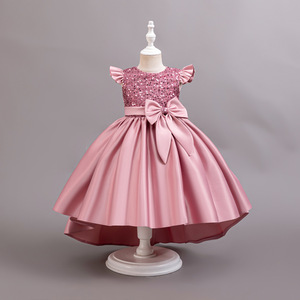Nieuwe zomerjurk voor meisjes, prinsessenjurk, satijnmix met pailletten, sleepjurk, avondjurk, pianokleding, fluffy jurk - Product Image 5