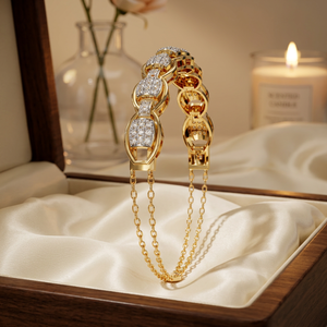 Classic 18K <b>Gold</b> Plated Diamond <b>Bracelet</b> Channel Setting Round Brilliant Cut Women's Alloy Chain Link Jewelry Gift - Product Image 5