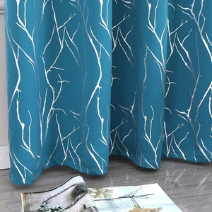 Cortina Blackout com Ilhós e Estampa de Galhos de Árvore em Folha Prateada para Sala de Estar, Redutora de Ruído, com Isolamento Térmico e Retardante de Chamas, Estilo Americano - Product Image 5
