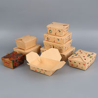 Boîtes d'emballage de poulet frit pour fast-food chinois avec logo personnalisé Récipient rectangulaire jetable pour fast-food en papier kraft à emporter