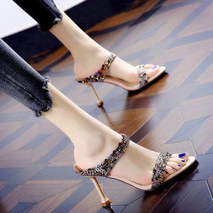 Sandales à talons hauts pour femmes, style européen et américain, à bout ouvert, ornées <span class=keywords><strong>de</strong></span> strass et <span class=keywords><strong>de</strong></span> diamants, talons fins, pour l'extérieur, décontractées - Product Image 2