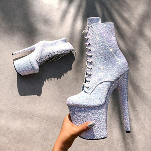 Fashion 2025 Sequin Cloth Botines Mujer Femme Talons Platform Heels Sandals Ladies 20CM <b>Pole</b> <b>Dance</b> Boots for Women - Product Image 3