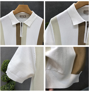 10% DISKON <span class=keywords><strong>M</strong></span>-3XL Kaos Bergaris Warna-warni Musim Panas Kerah Modis Lengan Pendek Kaos Rajut Sutra Es Model Polo - Product Image 5