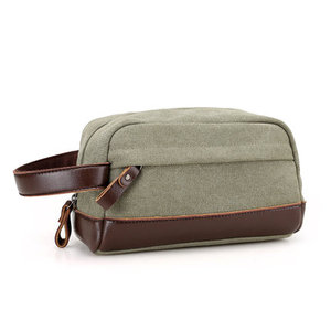 Wholesale Vintage Wristlet <strong>Clutch</strong> <strong>Waxed</strong> Canvas Men Travel Toiletry Bag With Leather Strap - Product Image 4