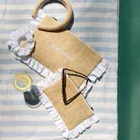 Pochette Maxi Personnalisée en Raffia Brodé avec Volants, Sac de Voyage Cosmétique Personnalisé avec Nom, Sacs Cosmétiques de Plage, Trousse de Toilette Portable