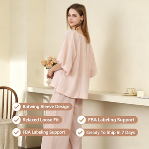 Pyjama en coton pour femme, couleur bonbon, délavé, avec lacets, col en V, vêtements d'intérieur élégants et doux pour la peau, pour la maison - Product Image 3