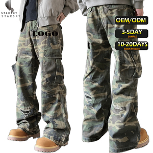 <span class=keywords><strong>Jeans</strong></span> <span class=keywords><strong>Cargo</strong></span> Larghi da <span class=keywords><strong>Uomo</strong></span> in Denim Camouflage Lavaggio Vintage Pesante a Gamba Dritta - Product Image 1