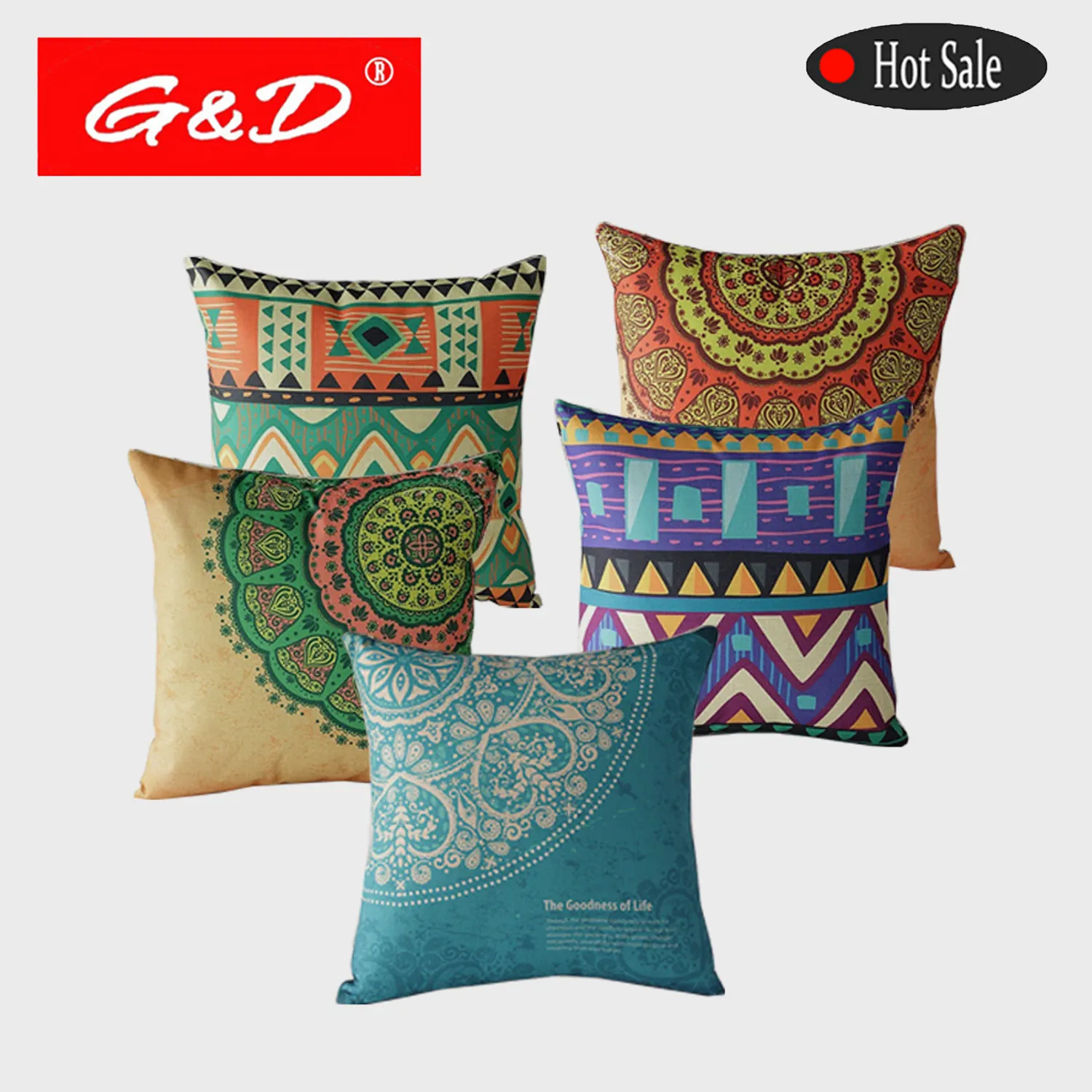 G&D Wholesale Custom Printing Colorful Ethnic Striped Decorative Cushion Cover