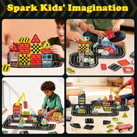 Ensemble de 80 tuiles magnétiques pour la construction de routes, 7,5 cm, blocs de construction magnétiques pour voitures, jouets éducatifs STEM, cadeaux éducatifs pour enfants