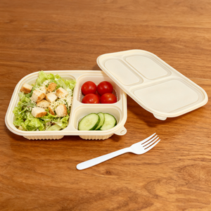 Boîte bento Bioleader écologique en amidon de maïs, 3 compartiments, 32 oz (1000 ml), compostable, plateau alimentaire à <span class=keywords><strong>emporter</strong></span> avec couvercle, pour la restauration - Product Image 6