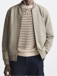 LEDUO Özel Logo Moda Tarzı Premium Kalite Süet Ceket Yumuşak Uzun Kollu Sokak Giysisi Düşük Yaka Nubuk Mont Erkekler İçin - Product Image 4