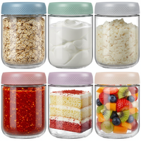 6-pack 16 oz Contenants d'avoine de nuit Conteneurs de stockage des aliments Pots à salade Mason à large bouche Pots d'avoine en verre avec couvercles hermétiques