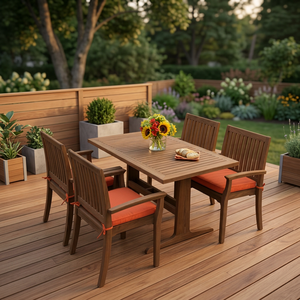Ensemble de salle à manger de jardin en bois, mobilier de patio extérieur, table et chaises 4 places avec coussins, pour usage en cour ou restaurant - Product Image 3