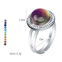 Vente en gros d'usine : Bague ajustable vintage pour femme en alliage plaqué argent, ovale et ronde, à changement de couleur selon l'humeur