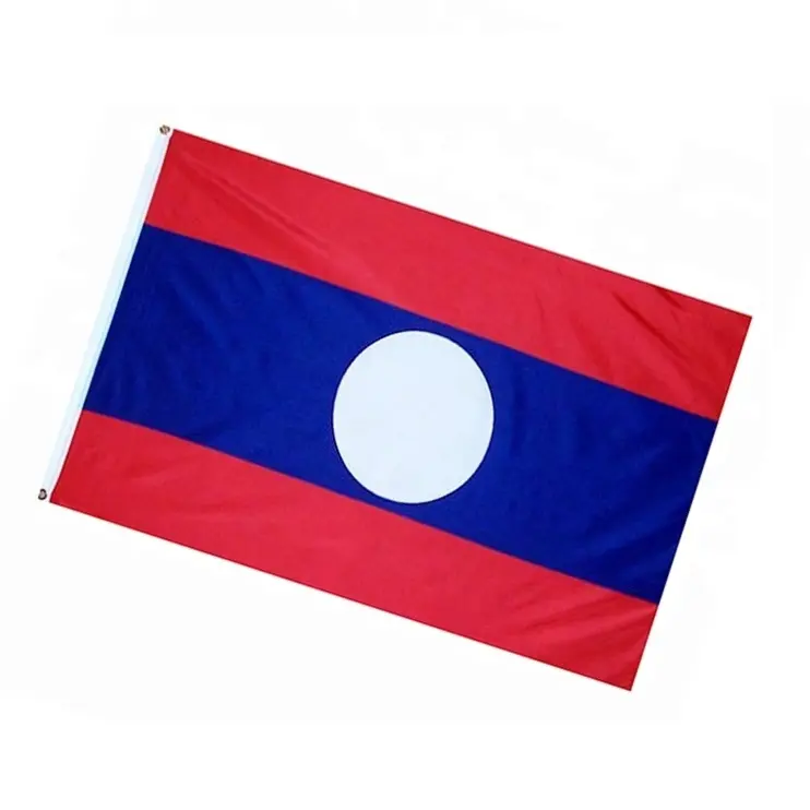 Impression en soie rouge blanc et bleu impression numérique 70D 100D polyester tissu drapeaux Laos