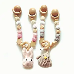 Crochet en bois pingouin lapin Animal bébé sucette Clip pour poussette suspendu pendentif hochet berceau jouets