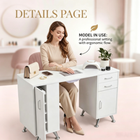 Bureau de manucure noir moderne avec tiroirs de rangement, table de manucure pour salon, poste de travail individuel pour technicien(ne) en esthétique