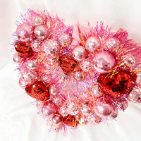 Guirlande de boules disco en verre rose de haute qualité en forme de cœur, fleurs, couronnes pour la Saint-Valentin, mariage, Noël, décoration de porte