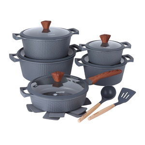 Juego de ollas DONNOR de 15 piezas, color gris, antiadherente, con base de mármol y diseño de armadura, olla de aluminio fundido a presión - Product Image 1