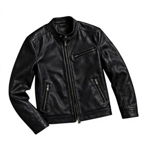 Unisex PU Leather Quilted Jacket Slim Fit <b>Mandarin</b> Collar Zipper Closure Black Winter Style Discharge Front Hooded Vintage - Product Image 1