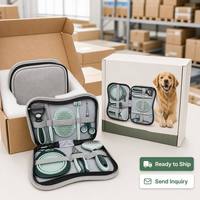Kit de toilettage portable pour animaux de compagnie 8-en-1, ensemble de brosses pour chiens et chats, brosse lissante autonettoyante, coupe-ongles en acier inoxydable pour les soins à domicile
